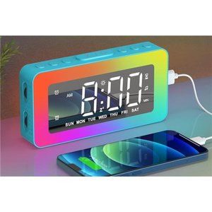 RGB Night Light Alarm Clock for Kids Teenagers Adults Mirrored Clock Dual Alarms